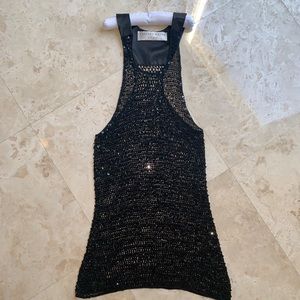 Charles Nolan fishnet sequins stretch long tanktop